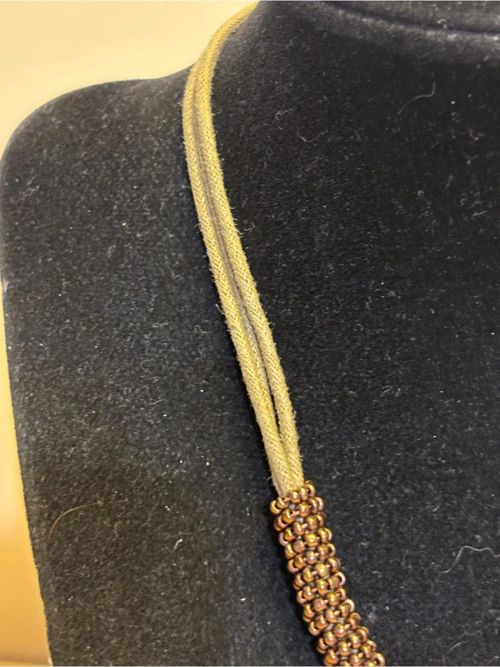 Lia Sophia Bronze Beaded Necklace with Iridescent Shell Pendant 16”+3”